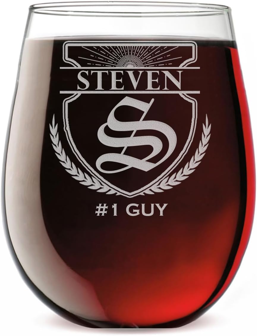 Personalized Etched Monogram 17oz Stemless Wine Glass, Gifts for Women, Customized Engraved Christmas Gifts, Unique Custom Wine Glass for Mom, Customizable Bridesmaid Birthday, Scott Monogram