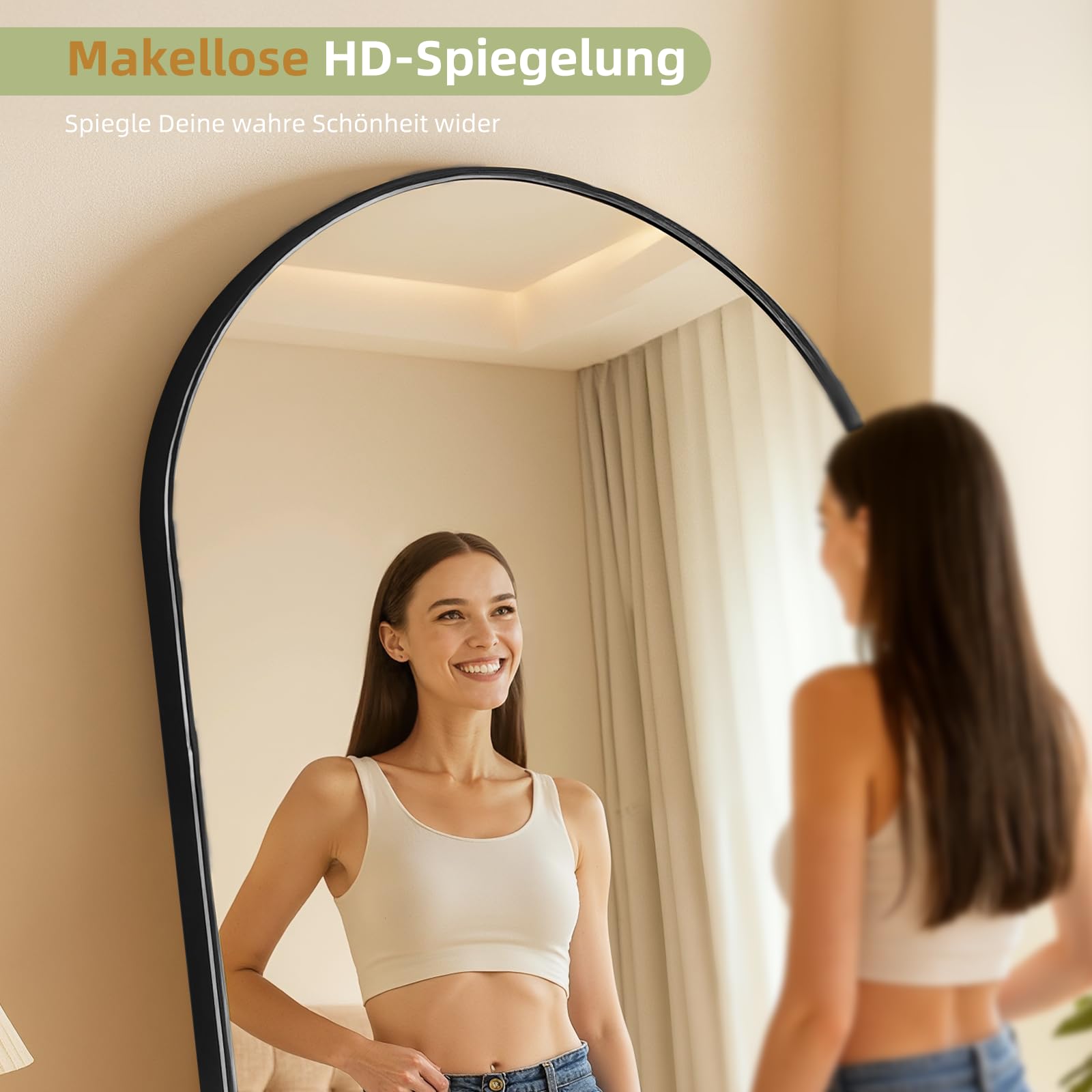 HySail Großer Bogenförmiger Ganzkörperspiegel – HD-Reflexion, Sicherheitsglas, Standspiegel und Wandspiegel, Vielseitig Einsetzbar für Wohnzimmer, Schlafzimmer und Flur