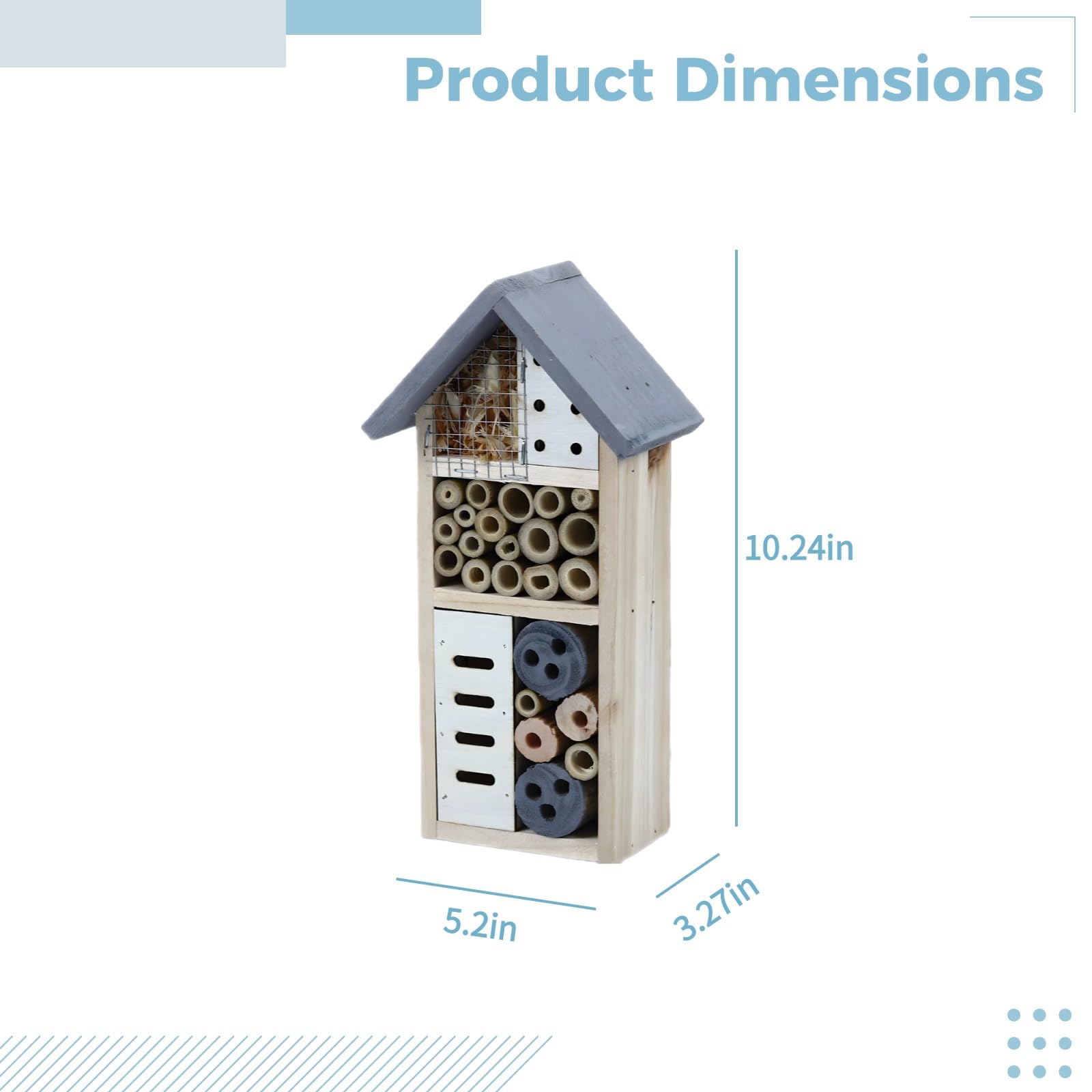 Holz-Bienenhotel für den Garten, Insektenhaus mit Holzröhren-Design, Marienkäfer-Haus für Außenbereiche, Multi-Habitat Bienenhaus für das ökologische Gleichgewicht, 26 x 13,2 x 8,3 cm