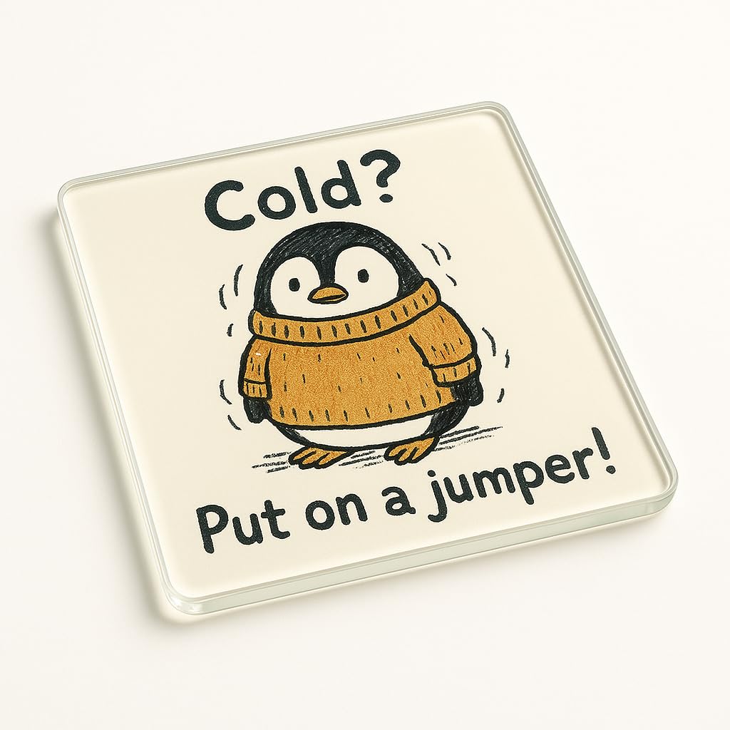The Plum Penguin Jumper Penguin Play Funny Acrylic Coaster Gift - Cartoon Penguin Jumper Illustration Novelty Home Decor Present