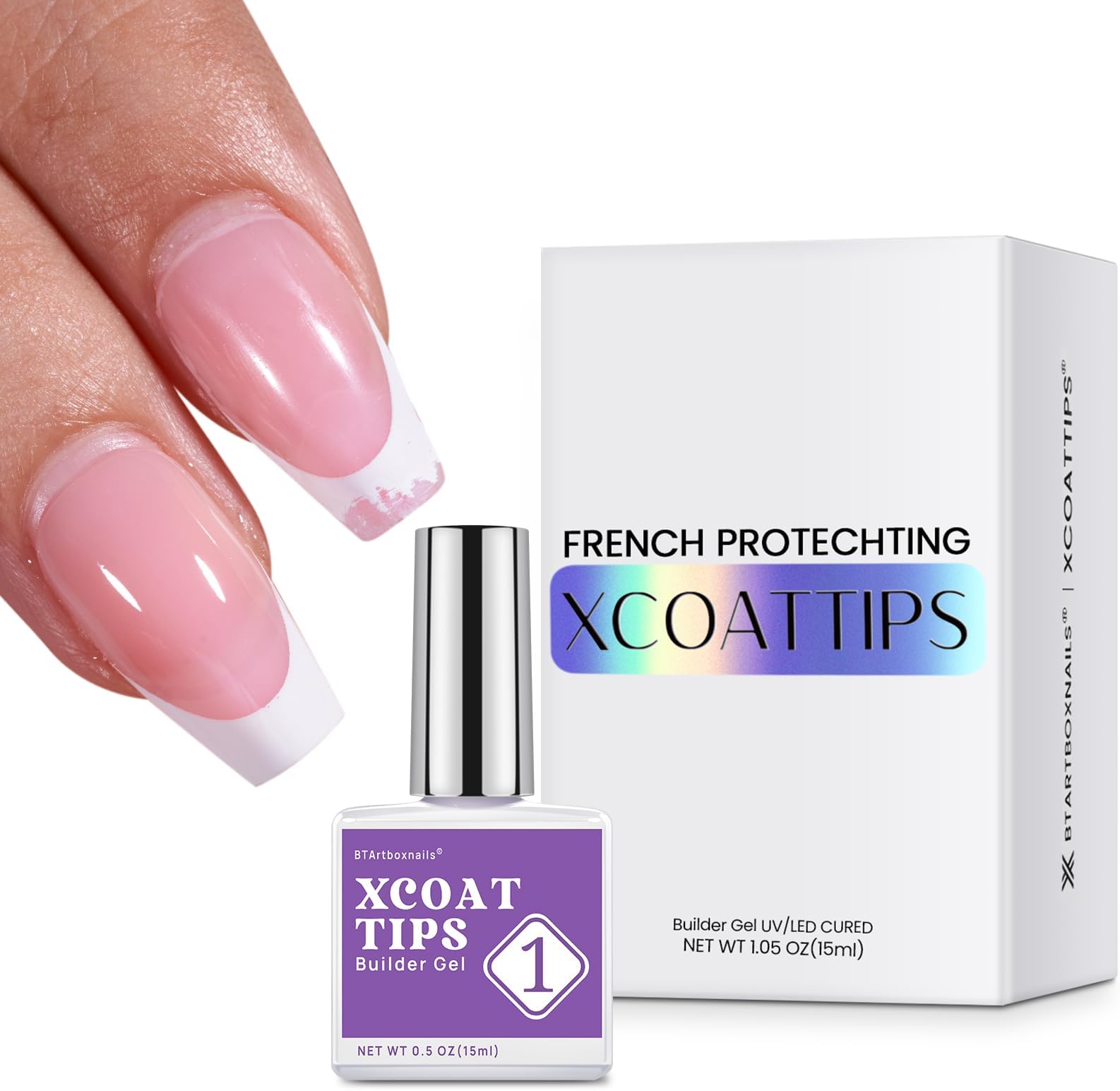 Builder Gel for Nails - BTArtbox 15ML Gel Nail Polish for Nail Tips, Nail Strengthener for X-coat Tips French Tip Press on nails Protecting 30+Days Long Lasting