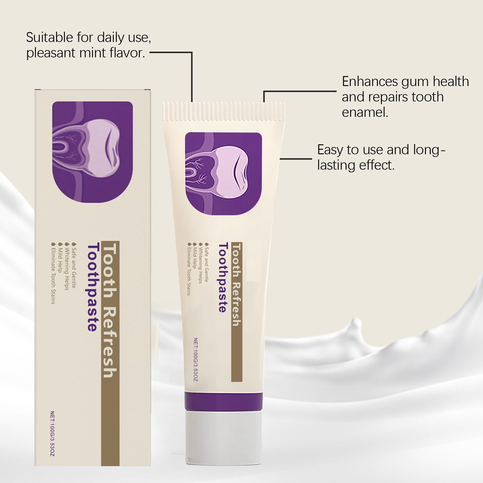 Dentifricio rinfrescante dei denti, rinforzante dello smalto e per alito fresco, dentifricio per la cura dentale, rimuove lo scolorimento e promuove i denti sani, idrossiapatite dentifricio per denti