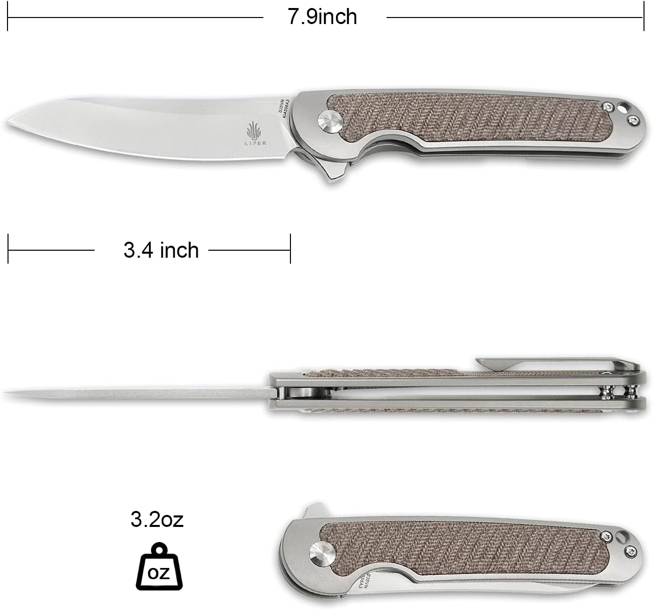 Exсluѕіvе Sресіаl Kizer Clutch Pocket Knife, 3.4 Inch S35VN Blade, Micarta Handle Flipper Knife with Clip for EDC