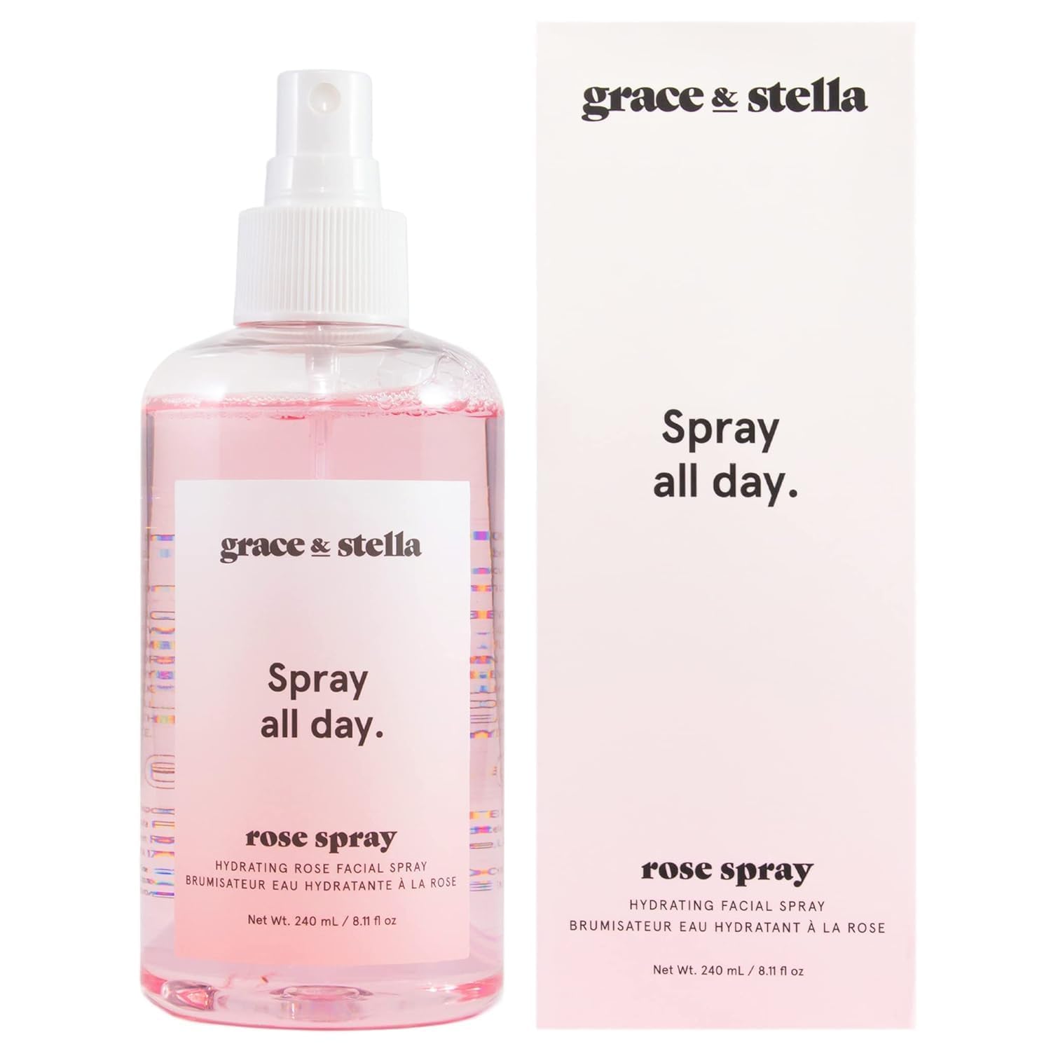 Grace and Stella Award-Winning Rose Water Facial Spray (240ml) - Vegan Hydrosol Toner Mist for Face - All Day Use