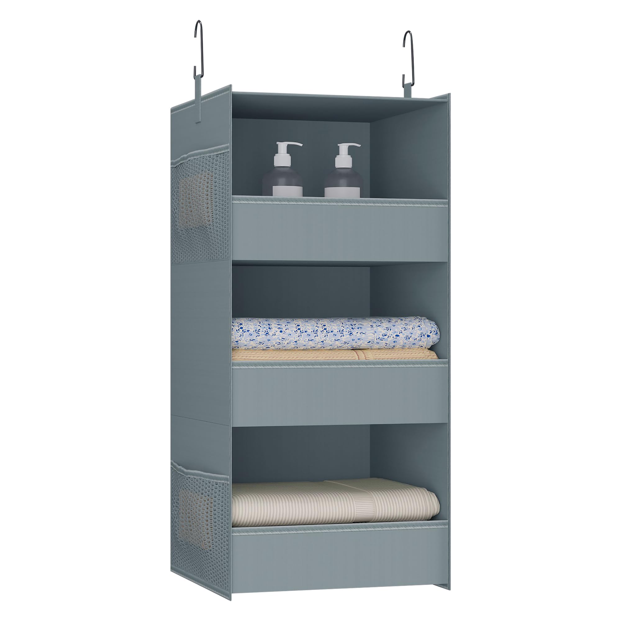 Bosuelife 3-Shelf Hanging Closet Organizer and Storage, Foldable Hanging Closet Shelves Front Lip Design Washable Hanging Storage, 28" X 11-3/4" X 11-