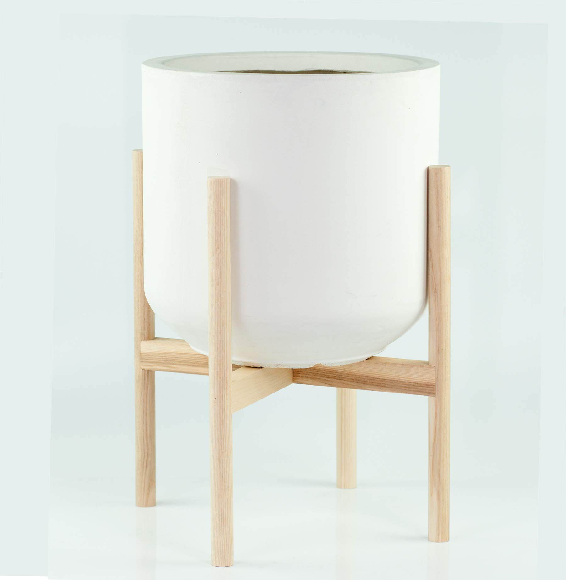 KIDBOO Large Planter with Stand/Mid Century Wood Stand with Pot/Fiber Clay Pot 13''/Extra Large Indoor Planter and Stand