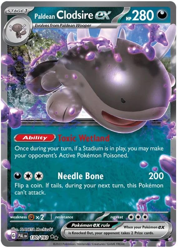 Paldean Clodsire ex 130/193 Rare Double Pokemon Card (SV2 Paldea Evolved) + 1x TitanCards® Toploader