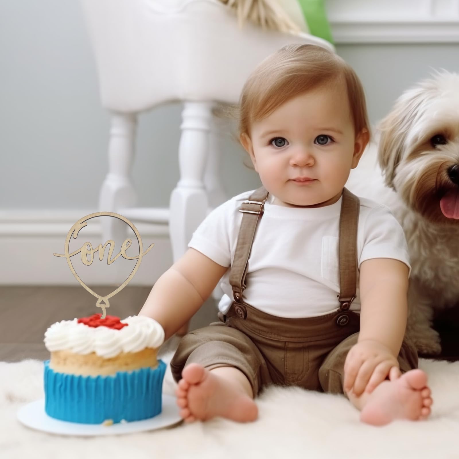 Wooden One 1st Birthday Cake Topper - Decoration Supplies, Suitable for Baby Shower Favors, Party or Photo Booth Props (Style: Balloon)