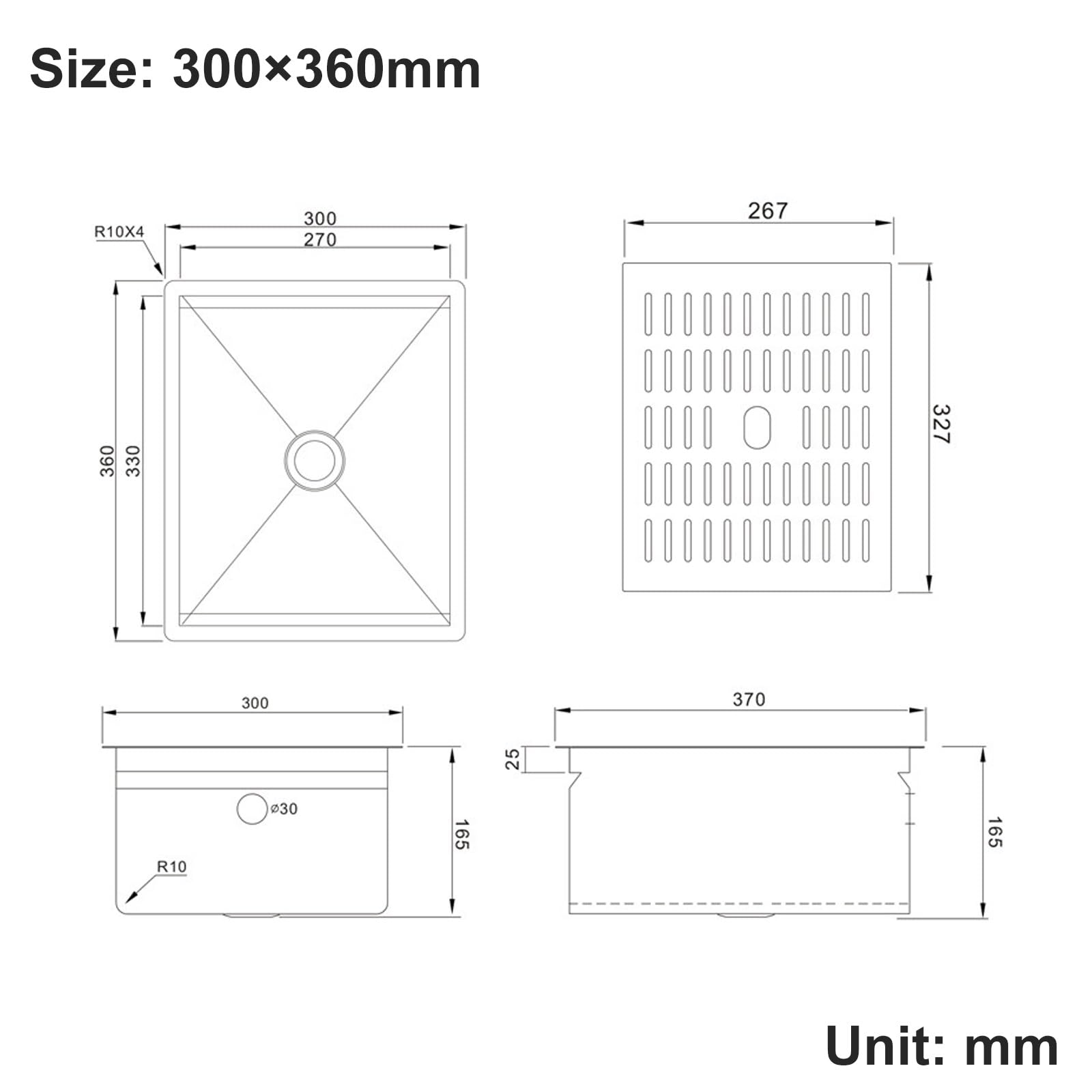 Fregadero Camper, Fregadero Pequeño de Acero Inoxidable 304, con Grifo Plegable y Kit de Desagüe, Apto para Autocaravanas, Furgonetas Camper, Yates y Bares(Silver,300x360mm)