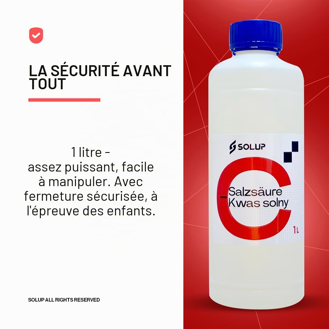 Acide chlorhydrique 32% technique 1 l I Acide chlorhydrique technique pour l'industrie, le laboratoire, le métal I Détartrage I Acide hydrochlorique HCl