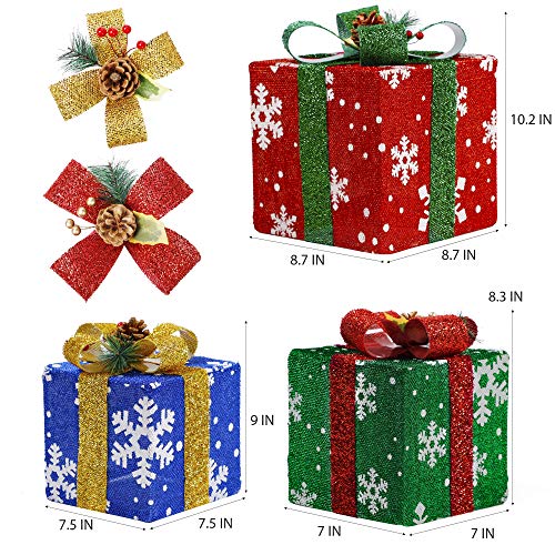 ATDAWN Set Of 3 Lighted Gift Boxes Christmas Decorations