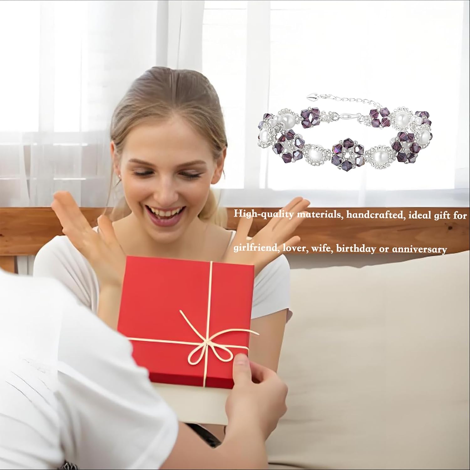 Bohemian Bracelet, Freshwater Pearl Flower Handmade Unique Jewelry, Adjustable Amethyst Floral Bracelet, Beach Jewelry, Elegant Women's Fashion Accessories - Image 5