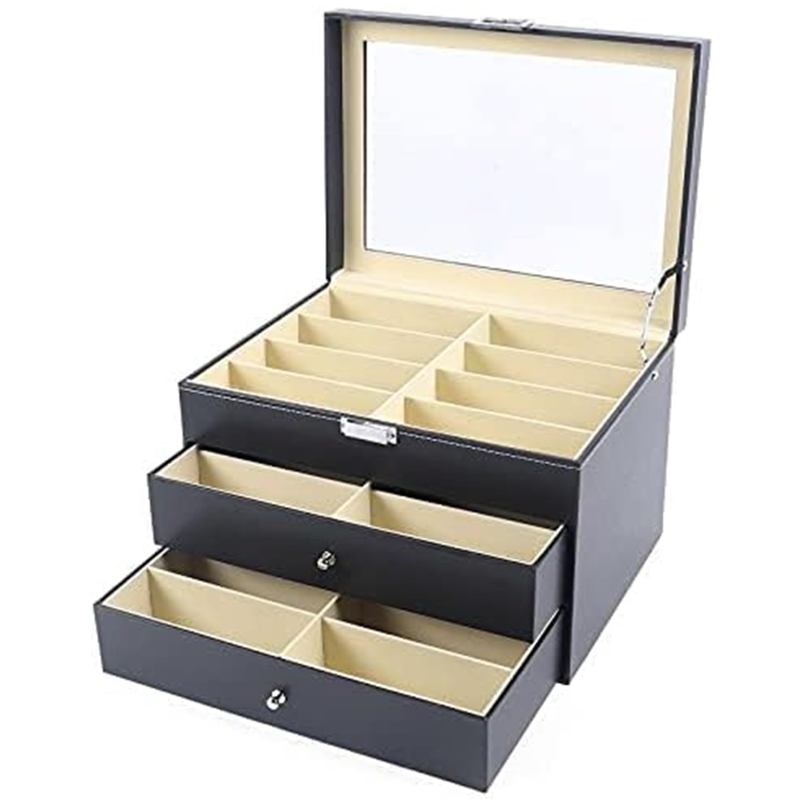3-warstwowe Etui Na Okulary Przeciwsłoneczne, Pudełko Do Przechowywania Okularów Ze Skóry Pu, Pudełko Do Przechowywania Kolekcji Okularów, Pudełko Do Przechowywania I Wyświetlania Dla Mężczyzn I Kobie