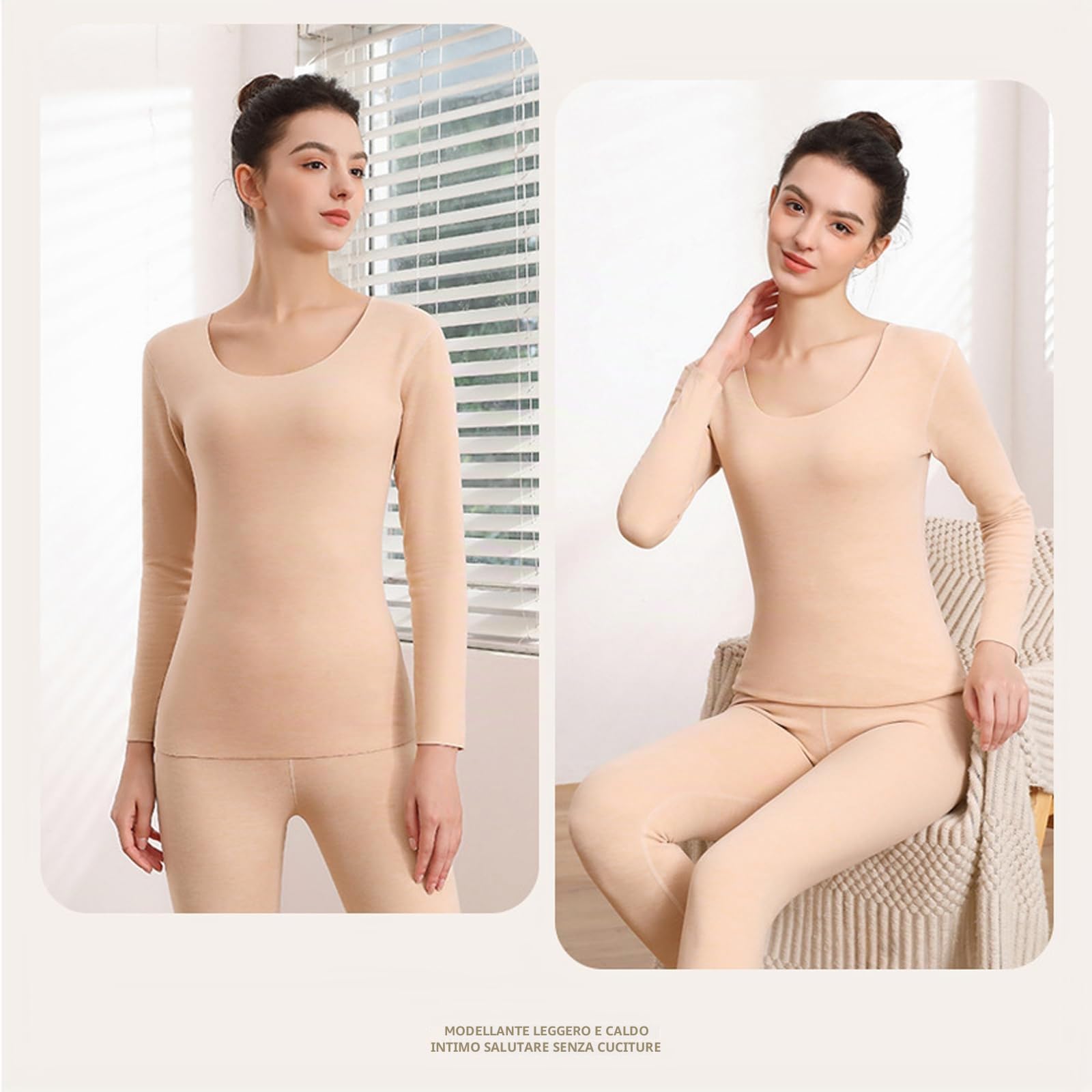 Intimo Termico Set Donna Maglia Termica a Maniche Lunghe e Pantaloni Biancheria Intima Termica Base Layer Traspirante Senza Cucitura, Ultra Morbido Completo Termico Invernale