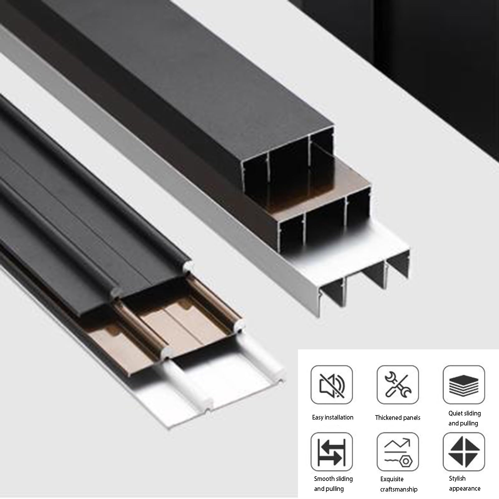 Riel de puerta corredera de aluminio para armario, sistema de 2 rieles con poleas, funcionamiento silencioso y suave, organizador de armario duradero