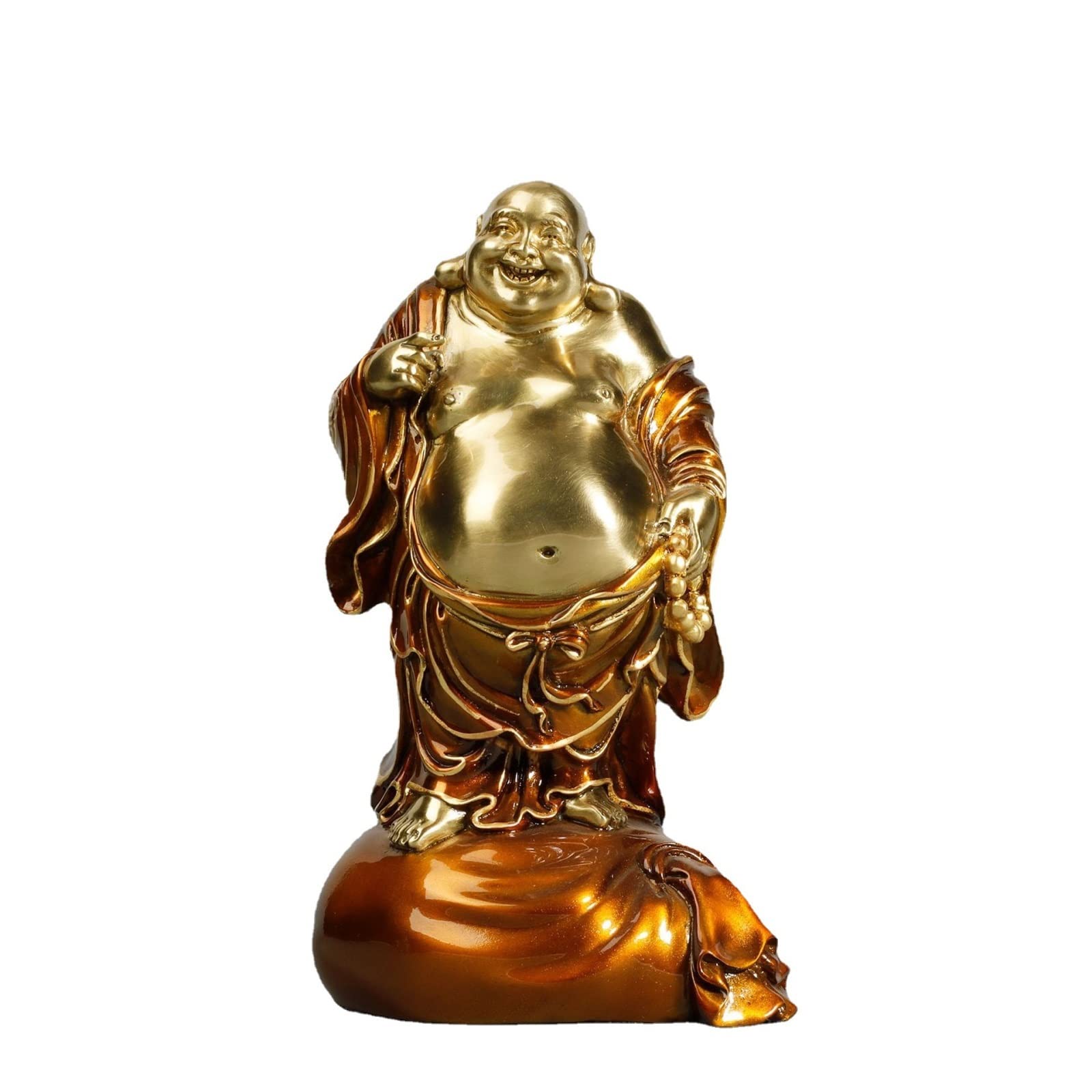 ZZlei2yu-12 Home Decor Ornament Pointing Finger Laughing Buddha Statue Home Living Room Study Copper Sculpture Copper Crafts Ornaments Housewarming Opening Brass Decorations Colorful Ornament