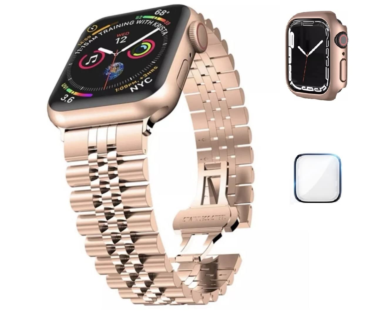 Dado Stainless Steel Metal Strap Compatible Apple Watch Series 10 | Ultra 2 | 9 | 8 Ultra | 8 | 7 | 6 | SE with Add on Screen Protector | Case Protector