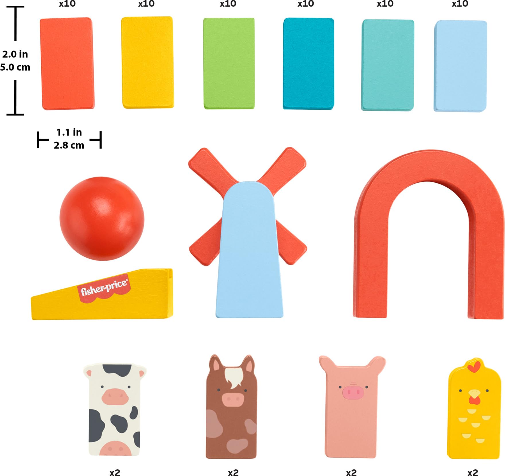 Fisher-Price Holz Vorschulspiel Domino Run Spielset, 72-teiliges Holzbauset für Kinder ab 3 Jahren