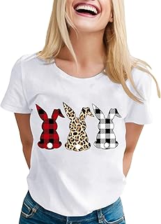 Camiseta informal de cuello redondo para mujer con impresión "TRES conejos", color verde neón