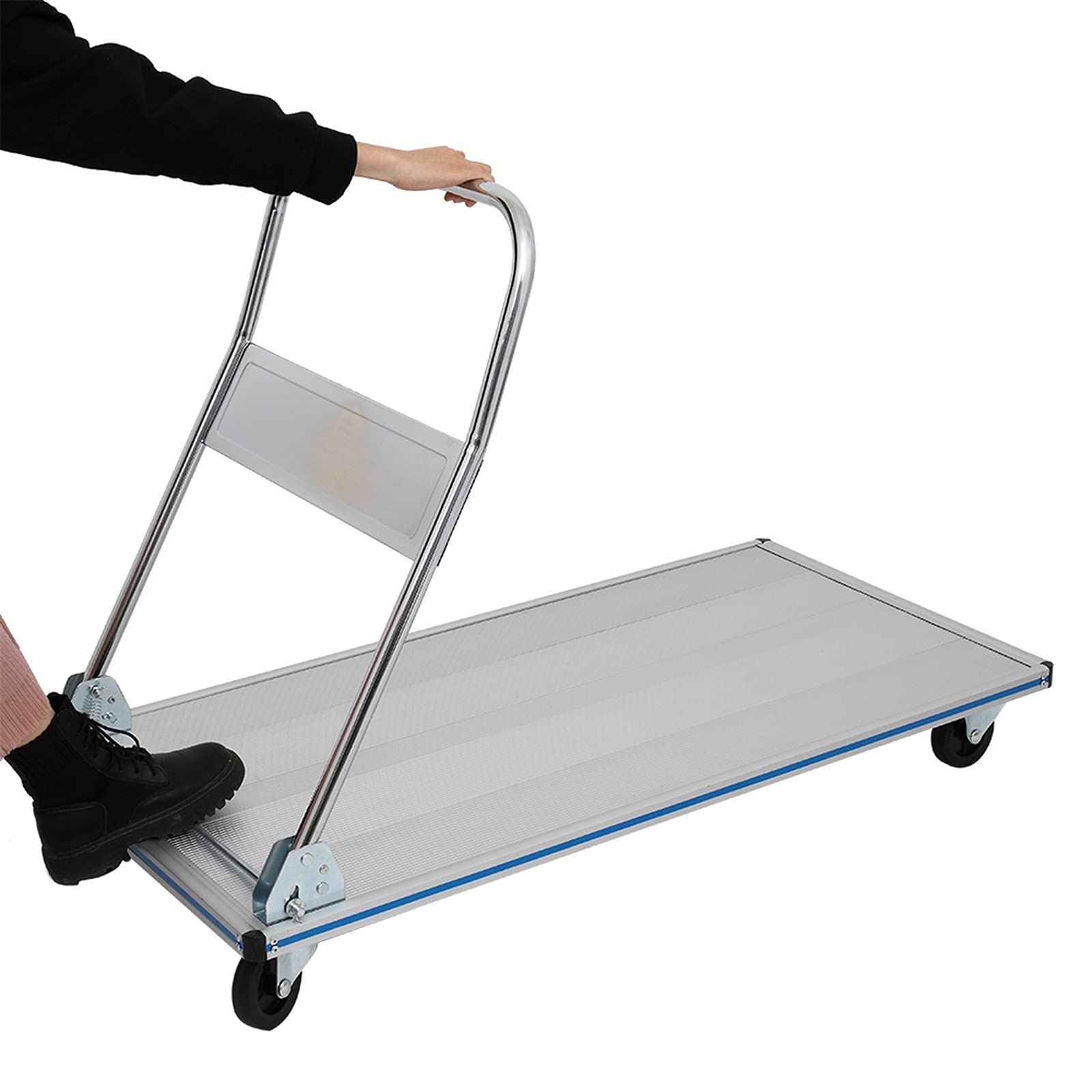 HeavyDu - Carrello pieghevole a mano con ruote, in alluminio, carico piatto 120 x 60 cm, perfetto per lo shopping e il trasloco in giardino.