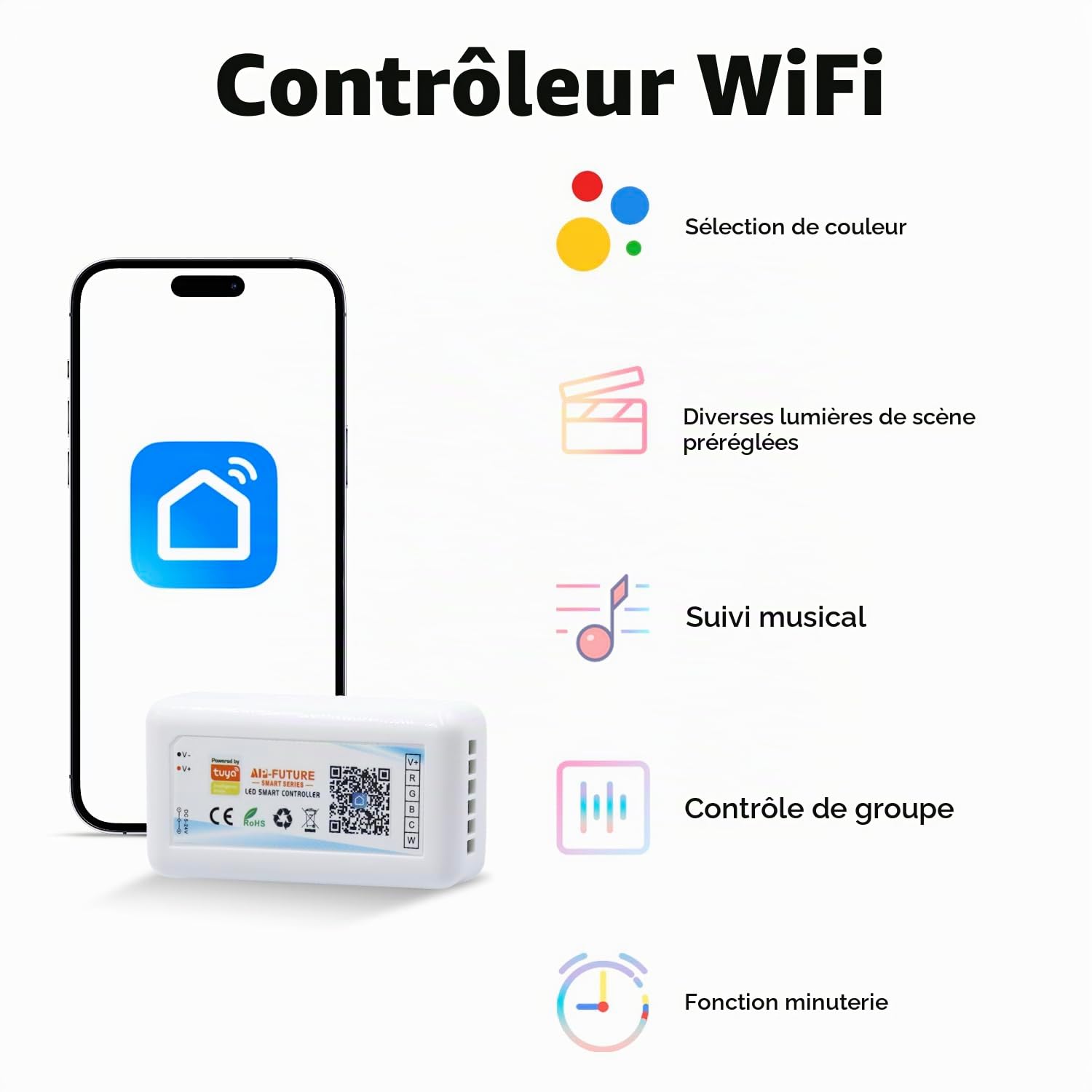 Arotelicht Bande LED COB RGB CCT 5M 24V, WIFI Kit de Bande LED 840LEDs/M