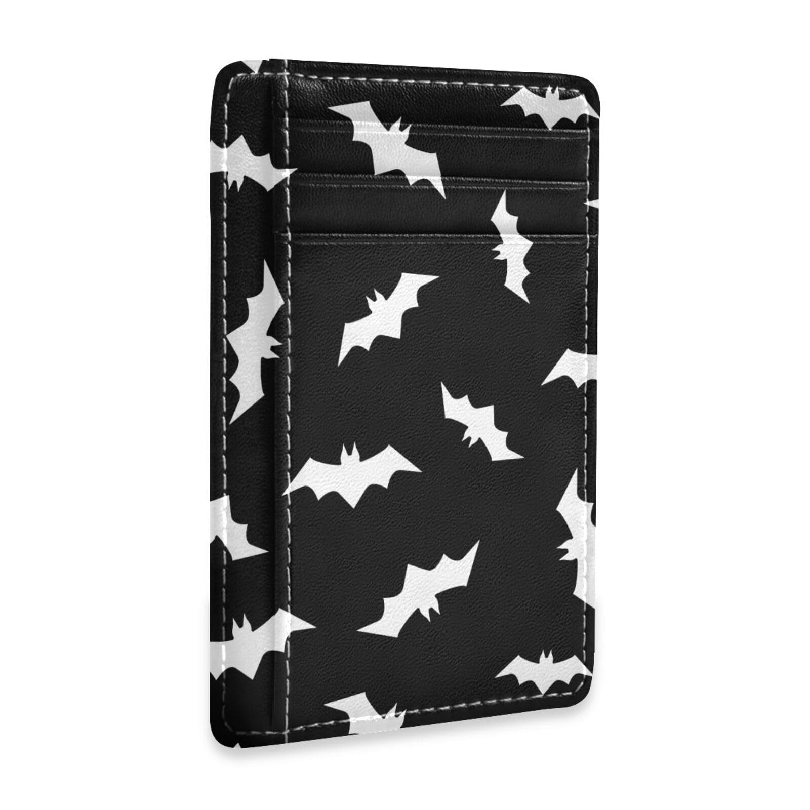Sletend Slim Minimalist Wallet Halloween Bats RFID Blocking Leather Credit Card Holder Front Pocket Card Cases with ID Window for Men & Women