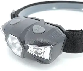 Lanterna de Cabeça LED 300 Lumens, Luz Branca e Vermelha, Modo SOS, Ajustável, Bateria AA