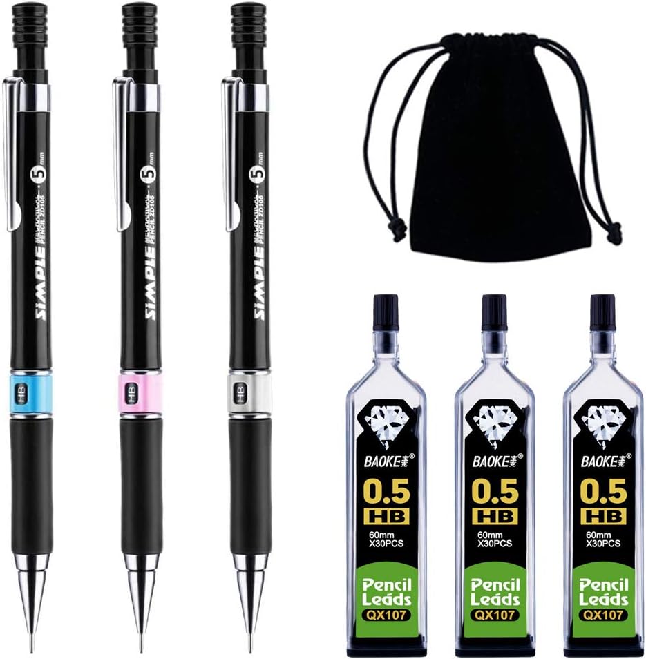 6 PCS Mechanical Pencil Set, 3PCS Mechanical Pencils 3 Cases Pencil