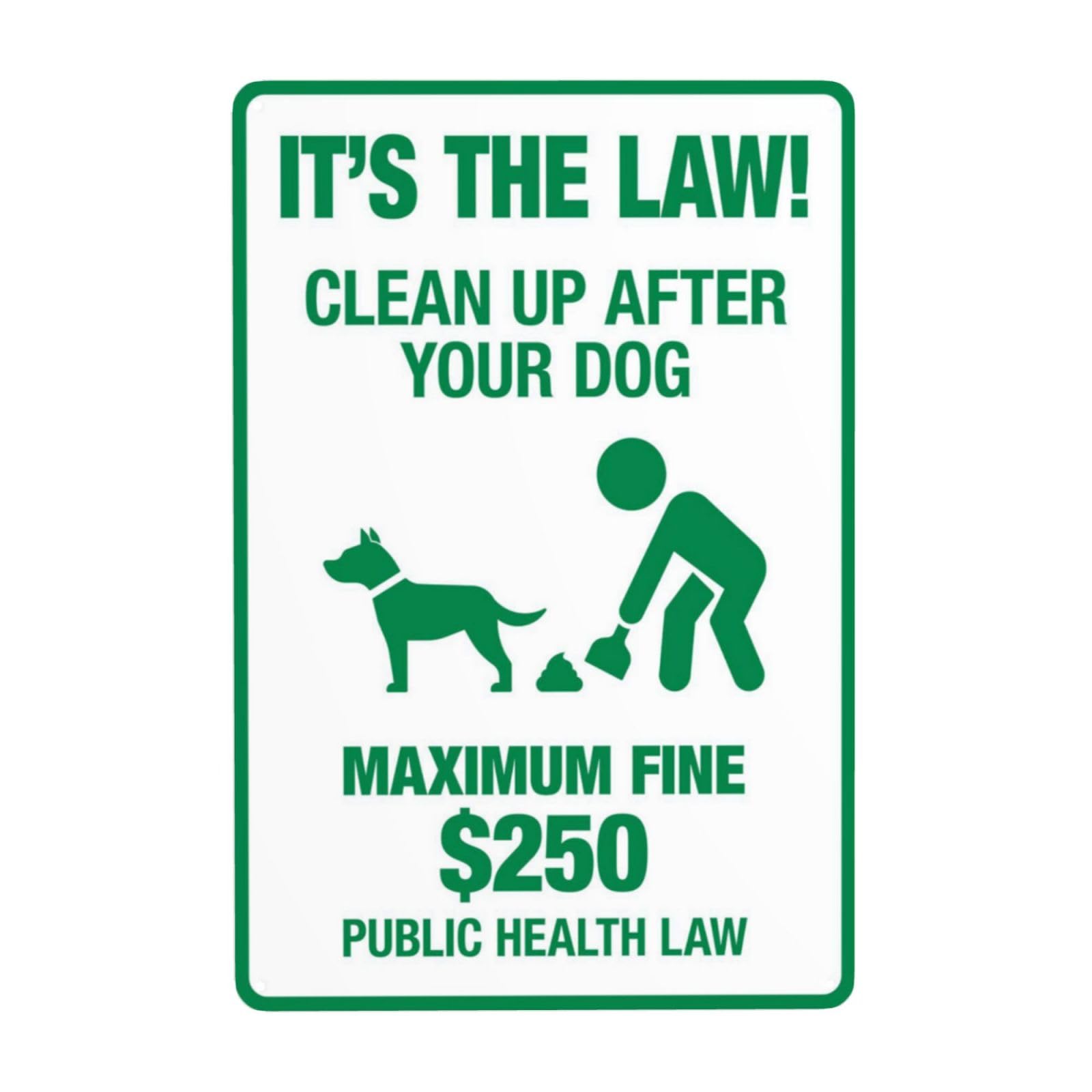 Green Style Dog Waste Cleaning Fine Regulation Sign, Public Health Law Popularization Decor 8x12 Inch