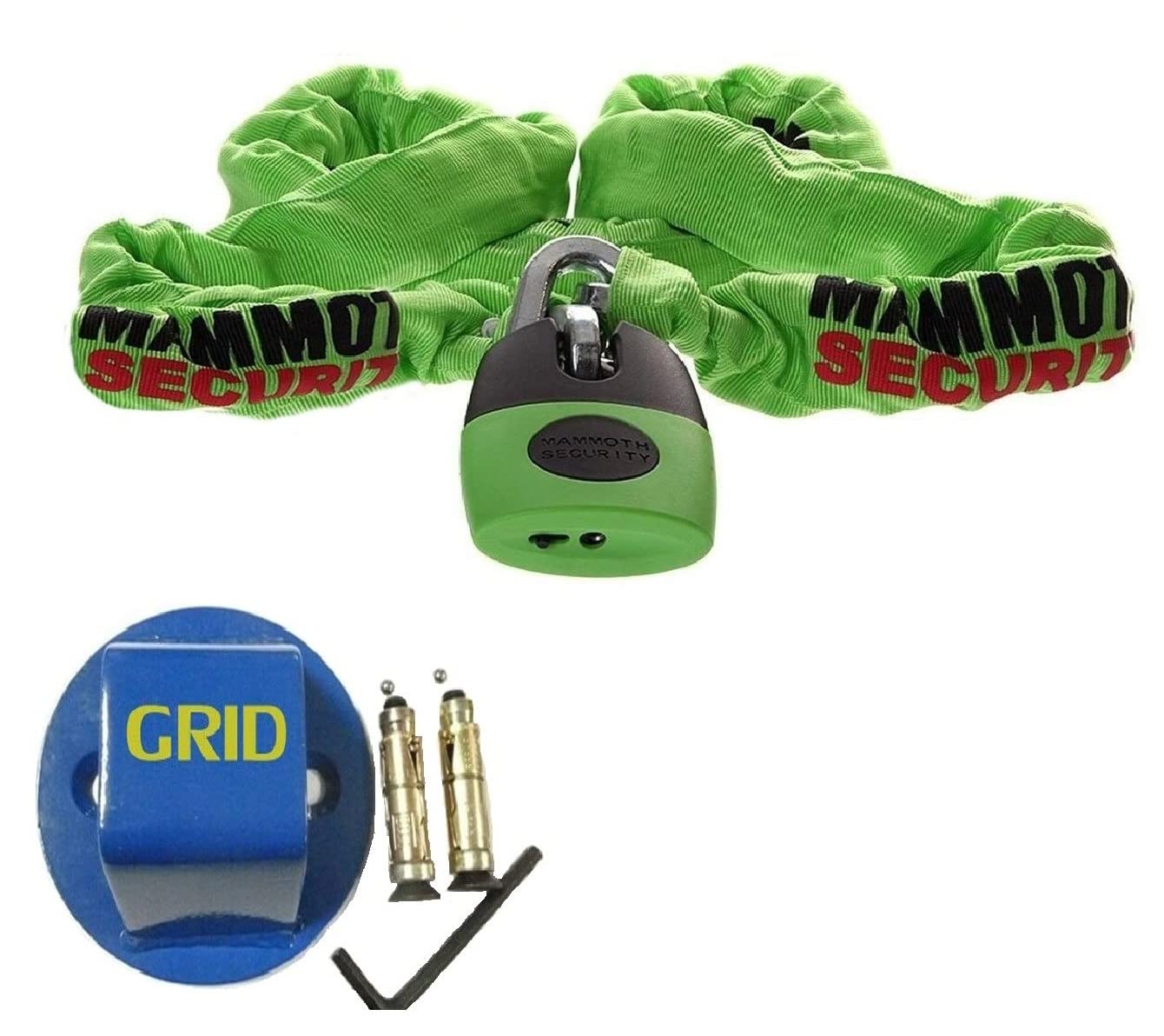 MOTORBIKE MAMMOTH CAT 3 THATCHAM APPROVED CHAIN 180CM & SHACKLE LOCK With XTRM Security GRID Steel Ground Anchor