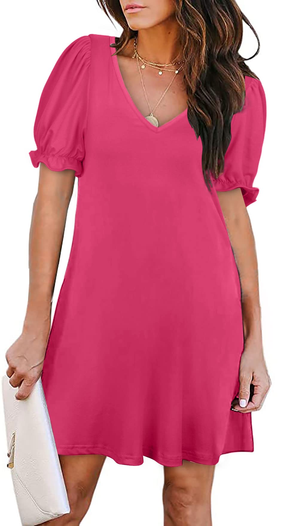 Aloodor Dresses for Women Casual Summer Shot Sleeve Tshirt Dress Pink M, 08-pink, Medium