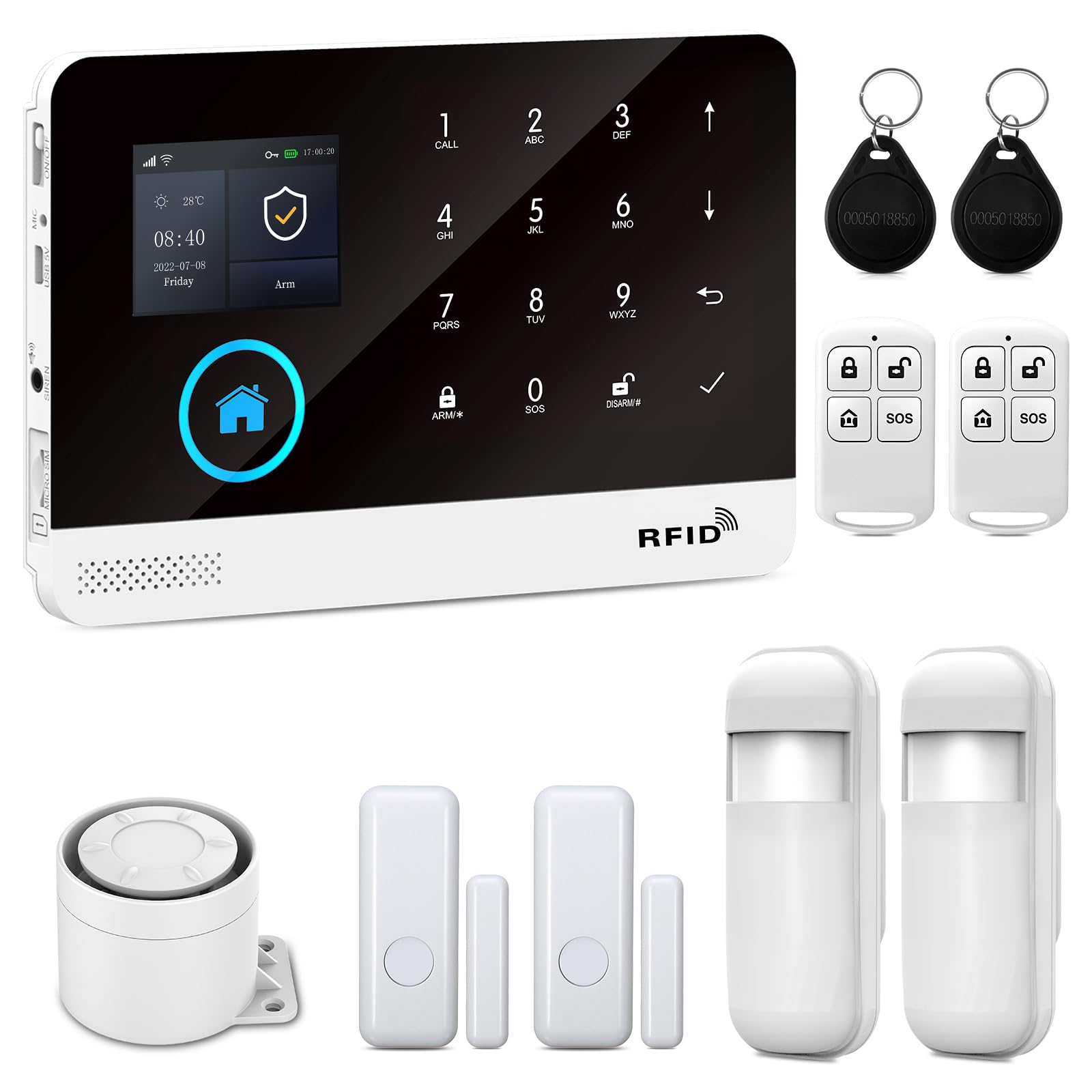 XNY 4G Alarmas para Casa, WiFi Sistema de Alarma Doméstica Inalámbrico con Alerta App, 10 Piezas: Sirena, Detectores de Movimiento, Sensores de Puertas y Ventanas, Mandos a Distancia
