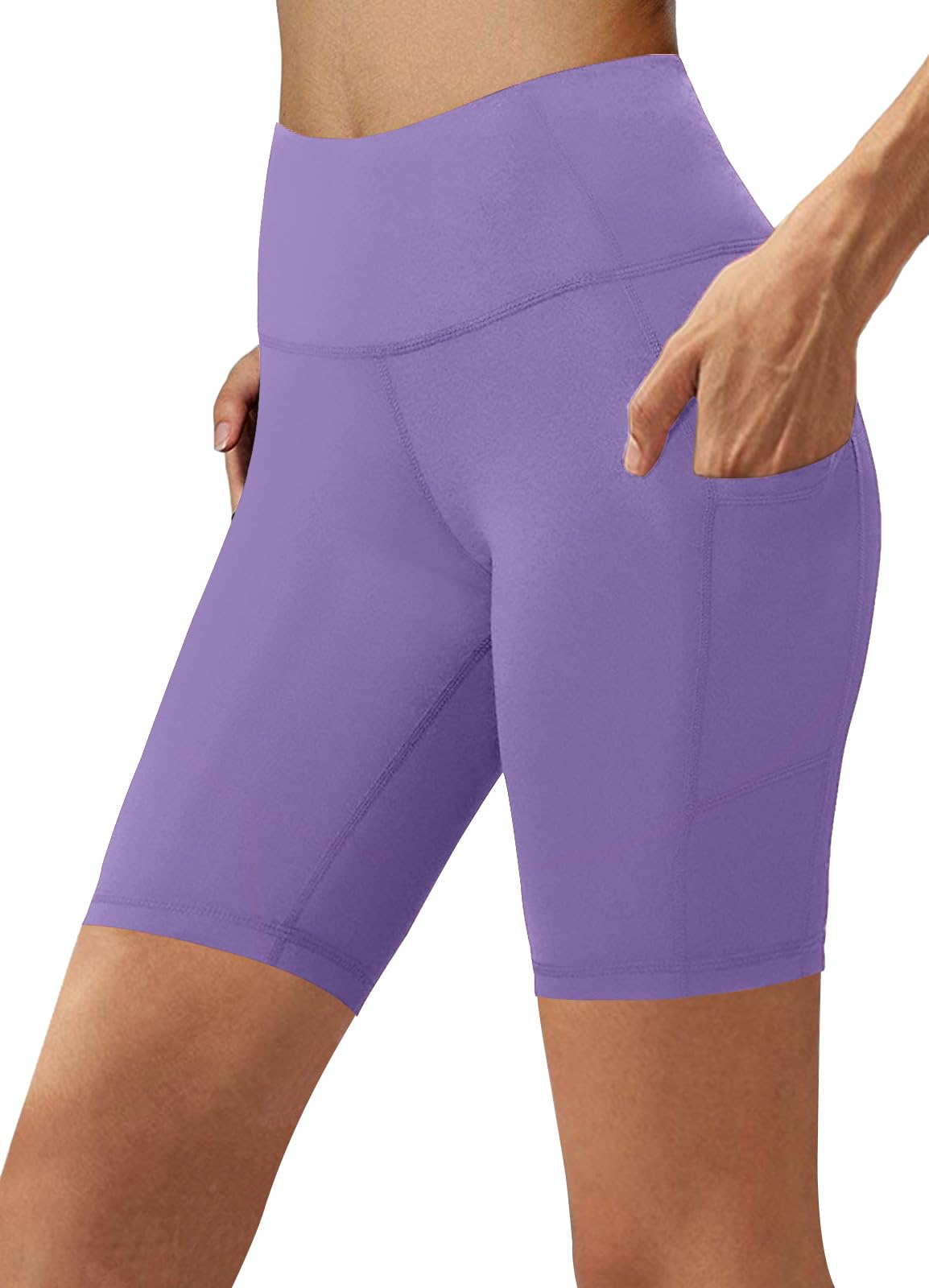 Aoliks Biker Shorts Women with Pockets - 8" High Waisted Tummy Control Running Workout Spandex Gym Volleyball Yoga Shorts