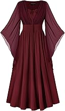 SCARLET DARKNESS Women's Renaissance Dress Lace-up 3/4 Bell Sleeves Slit Front Medieval Maxi Dresses