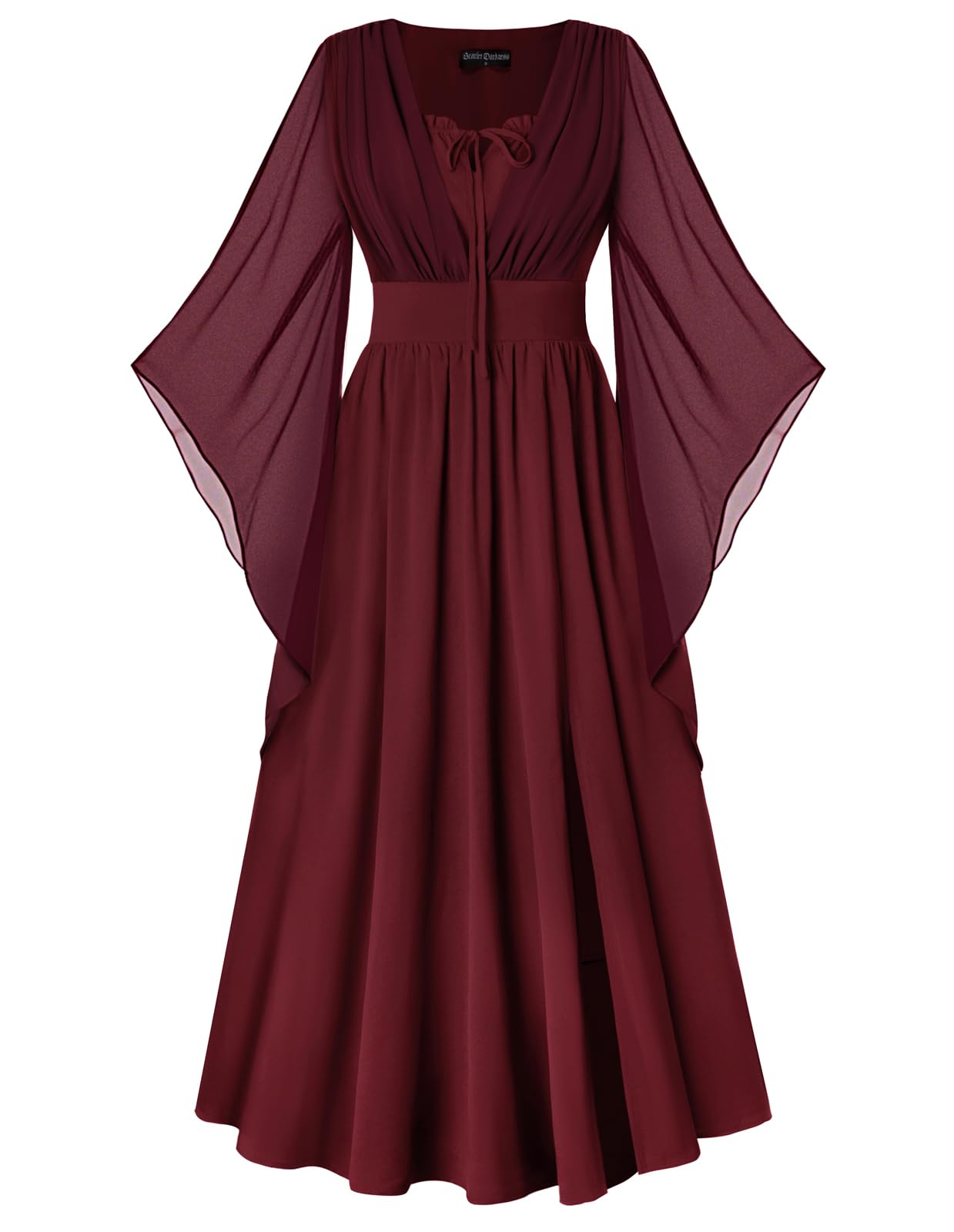 SCARLET DARKNESS Damen Renaissance Kleid 3/4 Ärmel Hohe Taille Schlitz vorne Sommerkleid V-Neck Mittelalter Maxi Kleider