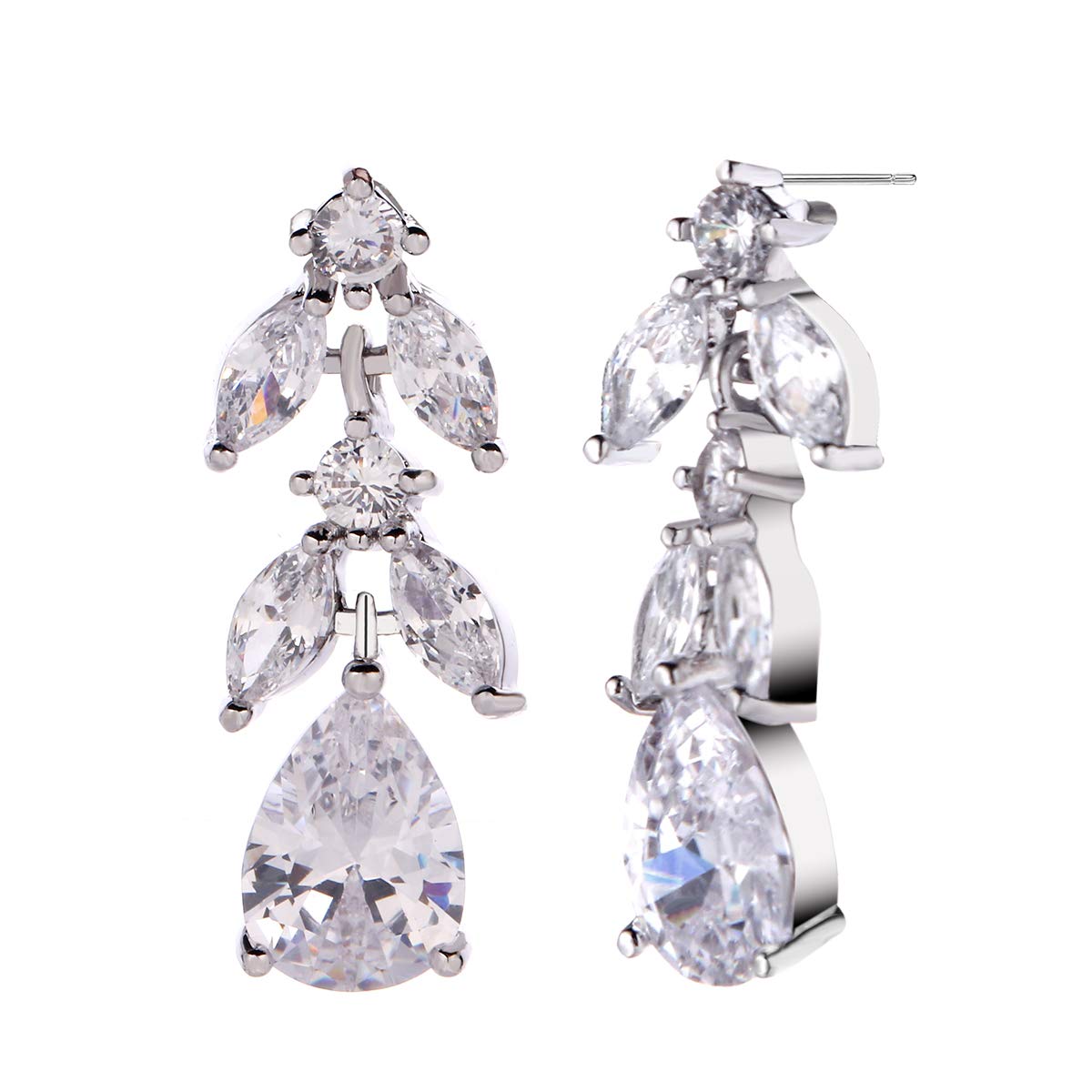 Bridal Earrings for Wedding - 14k Plated Elegant Teardrop CZ Cubic Zirconia Crystal Rhinestone Sterling Silver Floarl Leaf Cluster Chandelier Statement Dangle Drop Earrings for Bride Bridesmaids