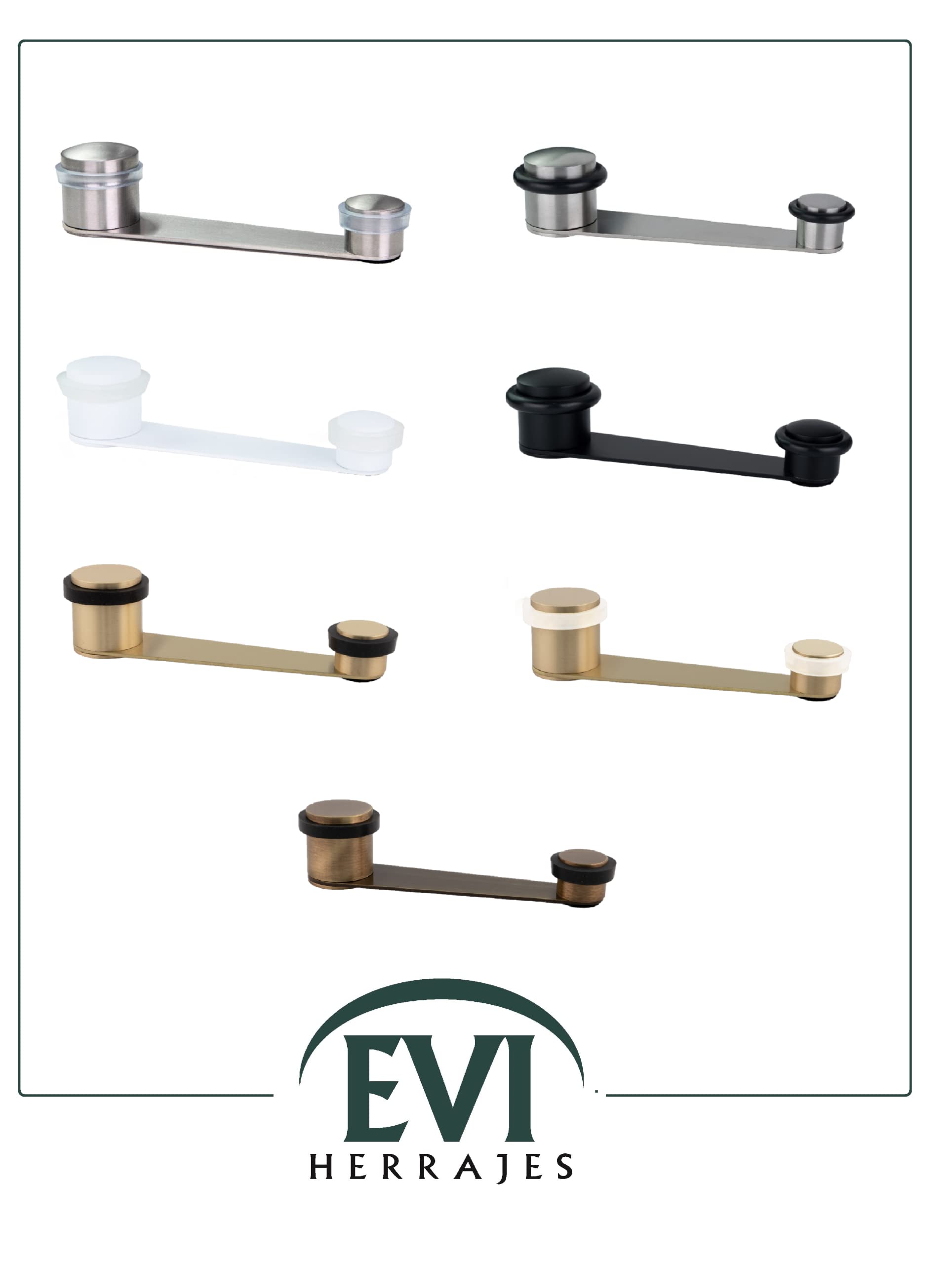 EVI Herrajes | Fermaporta con fermo gireole| Per porta fino a 70mm di spessore|Ottone con finitura in Pelle e Gomma Nera| Compresi utensile, vite + tassello di fissaggio| I-152DUALCU