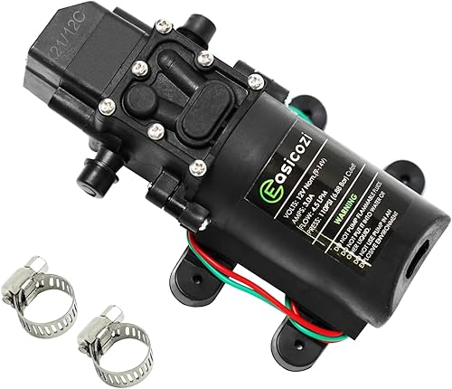 Bomba de agua dulce de 12 V CC con 2 abrazaderas de manguera, bomba de diafragma de 12 voltios, bomba rociadora autocebante con interruptor de