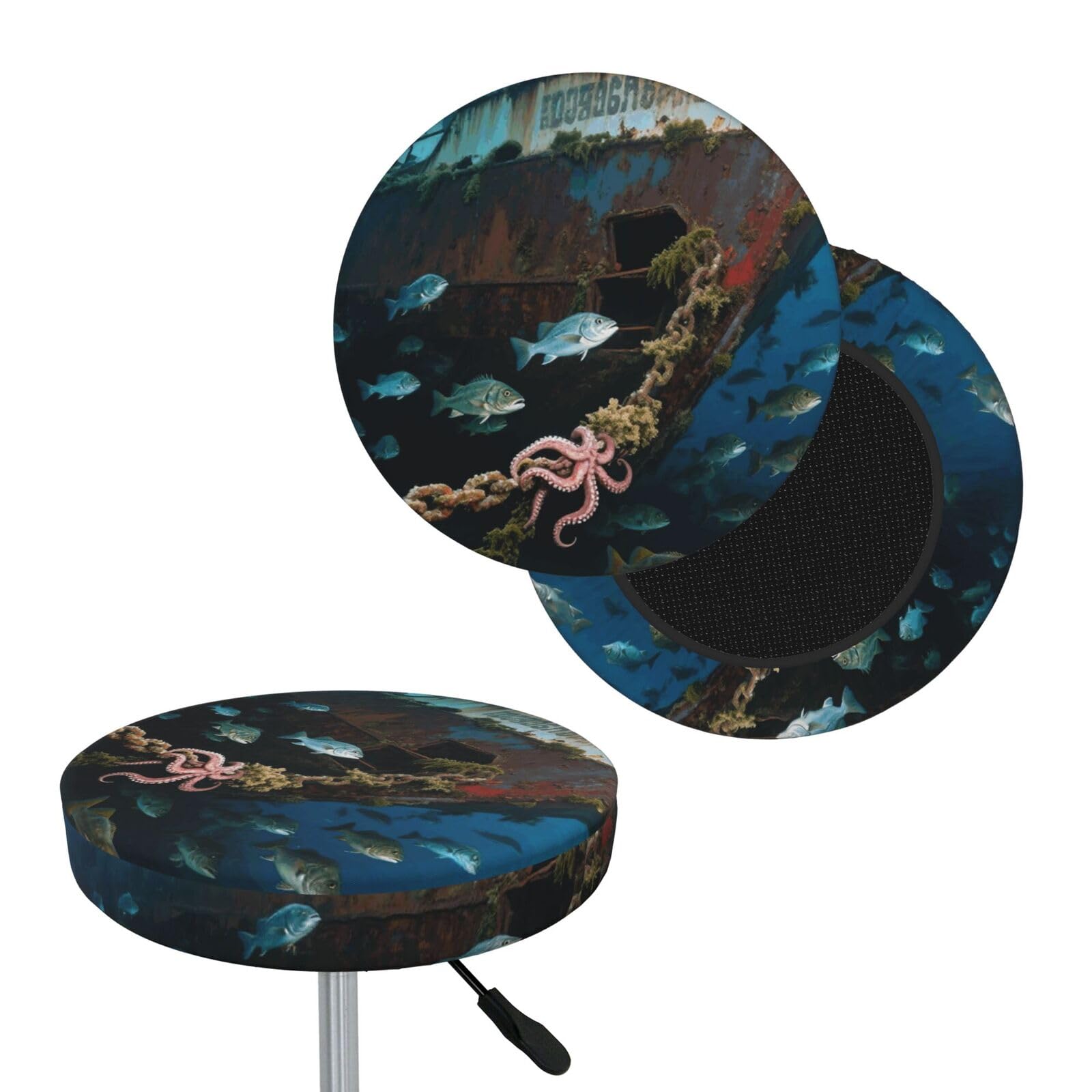 FekiLoot Sea World Round Bar Stool Covers Stretch Washable Bar Stool Covers Dustproof Slipcover Bar Chair Covers with Elastic Band for Bar Kitchen Living Room Decor 14 Inch