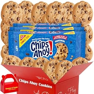 Cookies Snack Gift Box | Chips Ahoy Tasty Chewy – Real Chocolate Chip & Milk Chocolate Individually Wrapped – Holiday Birthday Party Christmas 3 Pound Bulk Box Plus Muchai Treat Bag