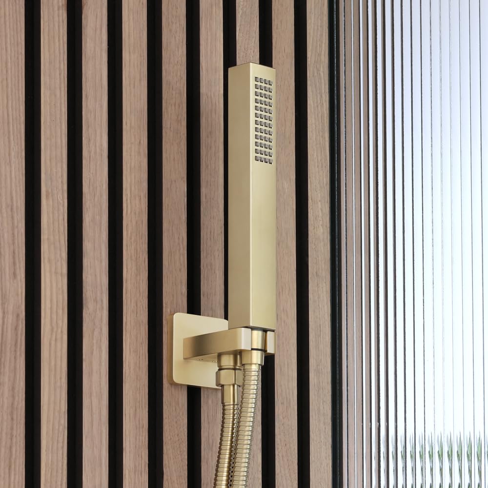Milano Lyra Hand Shower Handset Outlet Elbow Wall Bracket - Brushed Brass