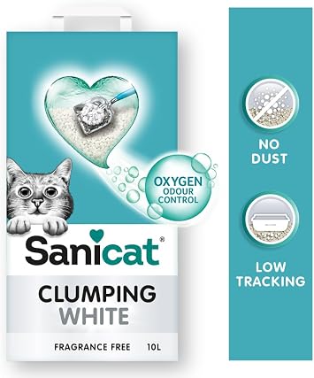 Sanicat - White - Fragrance Free ultra clumping cat litter | Made of natural minerals with odour control | Absorbs moisture and makes cleaning easier | 10 L capacity