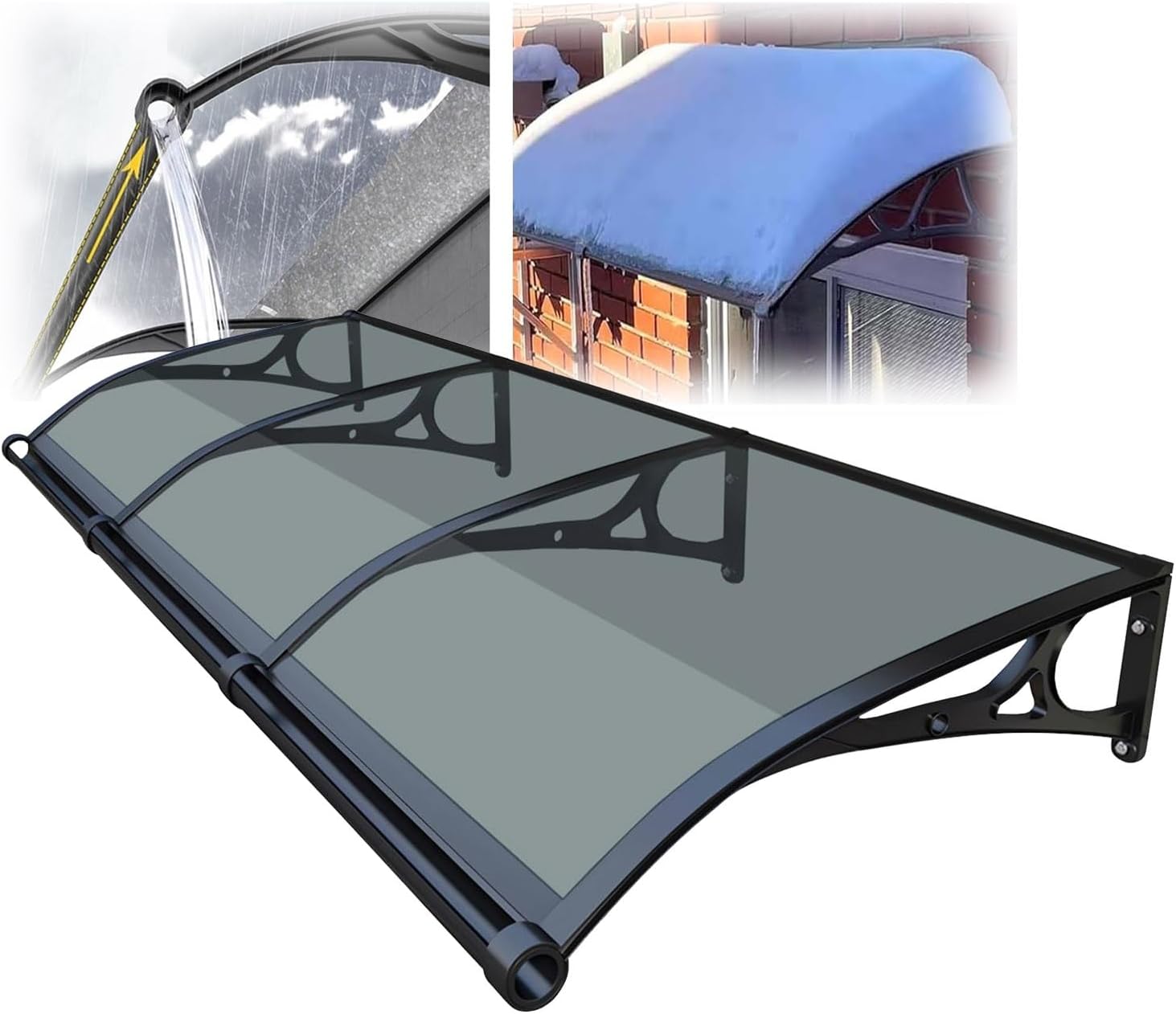 Outdoor Door and Window Canopy, Rain Protection Awning, Aluminum Roof Cover, Snow and Rain Shield, 24x43in/60x110cm, Dark Gray, Weather-Resistant Design