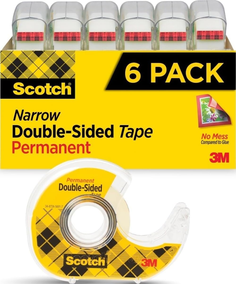 Scotch Permanent Double Sided Tape, Card Making and Holiday Scrapbooking Supplies, Alternative to Gift Wrap Tape for Wrapping Presents, 0.50 in. x 500 in., 6 Rolls with Dispensers