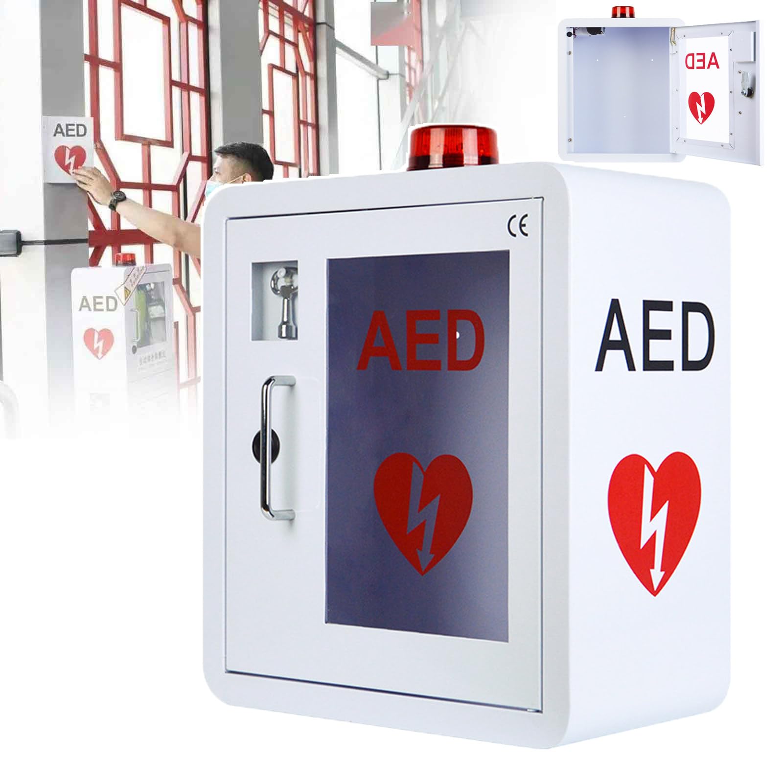 Armadietto per Defibrillatore Semiautomatico Esterno (Dae) a Parete Con Chiave E Allarme, Armadietto Porta Defibrillatore Semiautomatico Esterno, Design Con Angoli Arrotondati