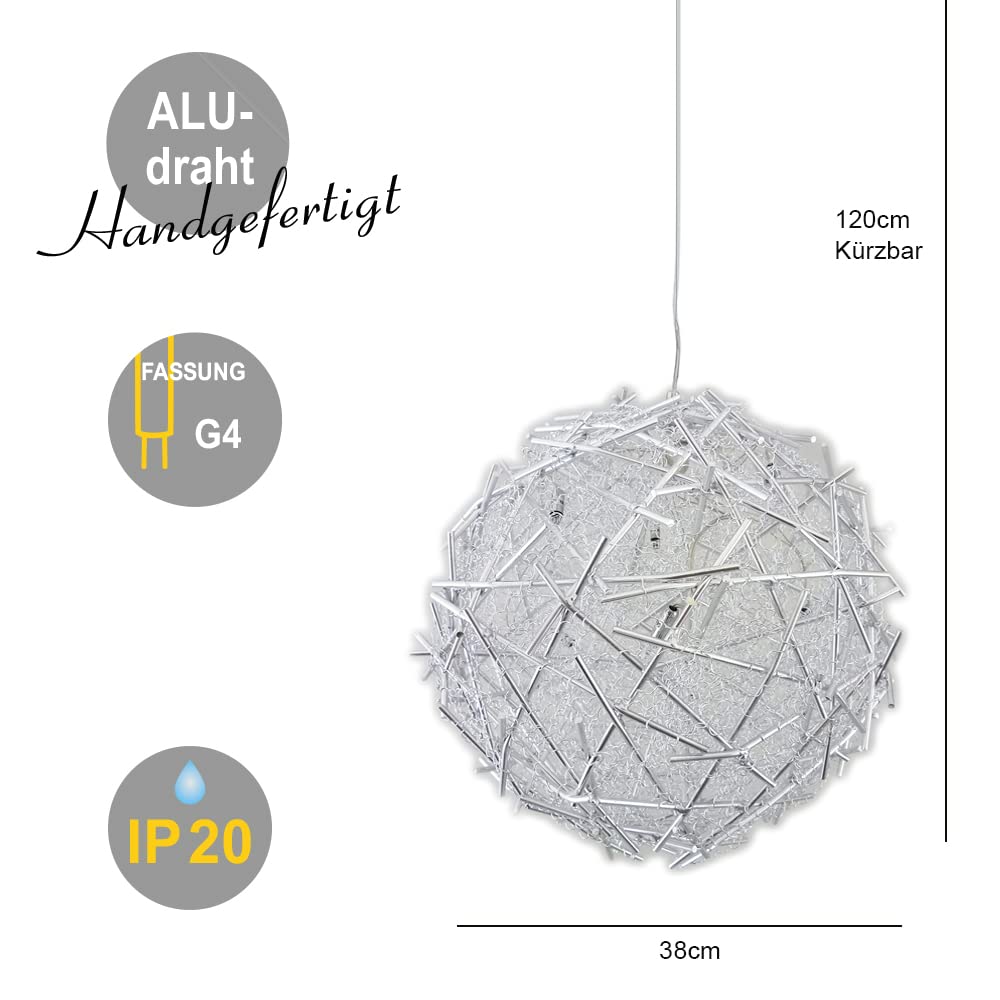 Dapo Moderne Decken-Pendel-Kugel-Leuchte Elektra D38 cm Aluleuchte Esszimmer-Hänge-Deko-Lampe
