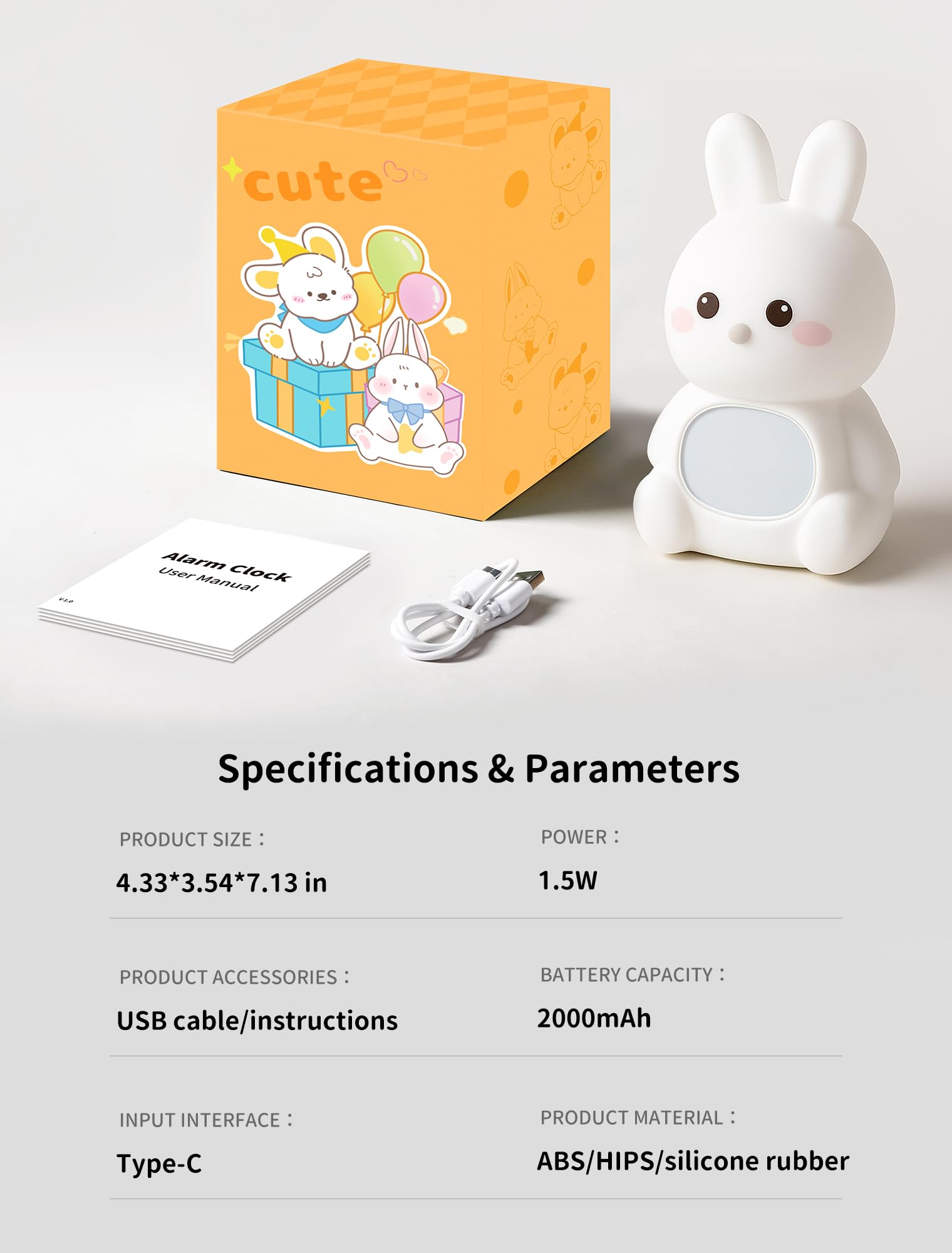 MASHI Reloj despertador de conejo, reloj de entrenamiento para dormir con sol y luna, máquina de sonido para dormir, luces nocturnas, reloj despertador para niños, ideas para niños