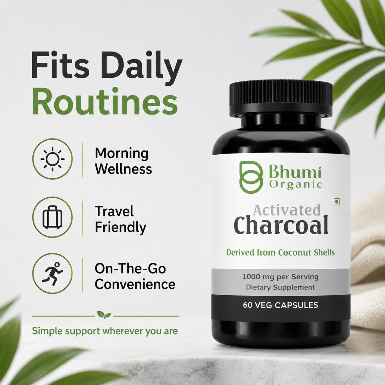 Bhumi Organic Activated Charcoal 500 mg Capsules, 60 Count 1