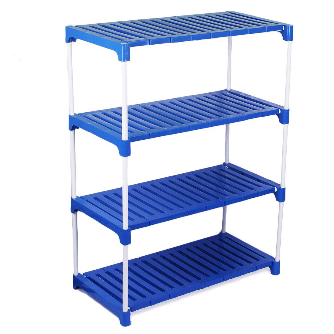 Bae Heavy Duty Rack Storage Saving Multipurpose Rack Foldable Shoe Rack Home/Book Rack/Kitchen Rack/ Almari Organizer Cabinet Rack Shelves (4 Step Plastic Steps Blue and Powder Coated Rods)