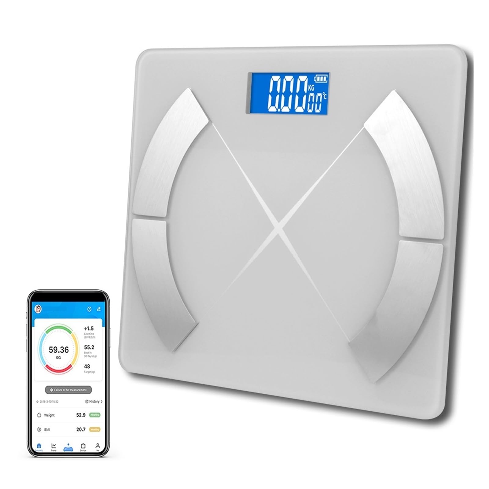 Báscula De Grasa Corporal Smart Bluetooth BMI Analizador De Composición Corporal Básculas De Baño Digitales Balanza Electrónica Balanza De Pesaje FáCil De Usar(White)